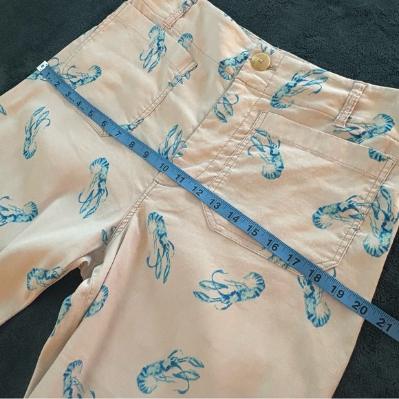 ANTHROPOLOGIE MAEVE Lobster Print Wide Leg Crop Pants! Cream shade Blue Lobster - Picture 12 of 14